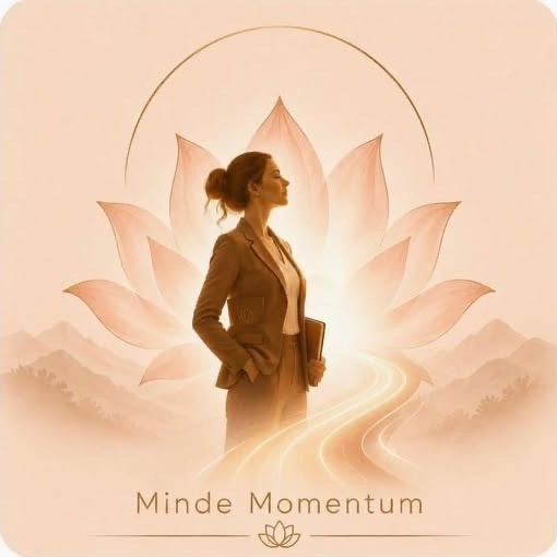 Minde Momentum – kvinne foran en lotusblomst i varme rosatoner